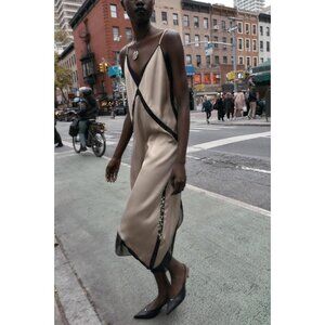 ZARA ASYMMETRIC SATIN EFFECT MIDI DRESS